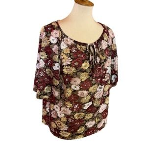 Vtg 70s earthy floral bell sleeve top